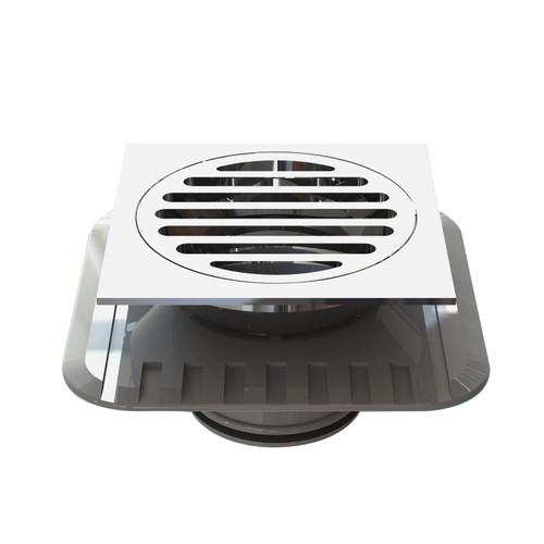 Brass Square Floor Waste 80mm with Megaflex Flange 50mm outlet Chrome [025204]
